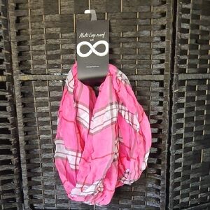 NWT Vibrant Pink Plaid Infinity Multi Loop Lightweight Scarf